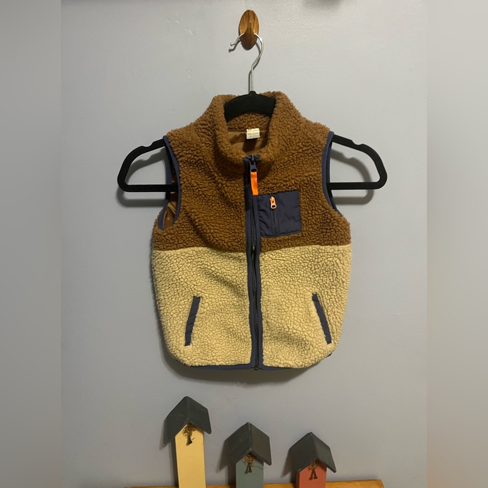 Carter's Brown and Cream Fleece Vest with Blue Accents